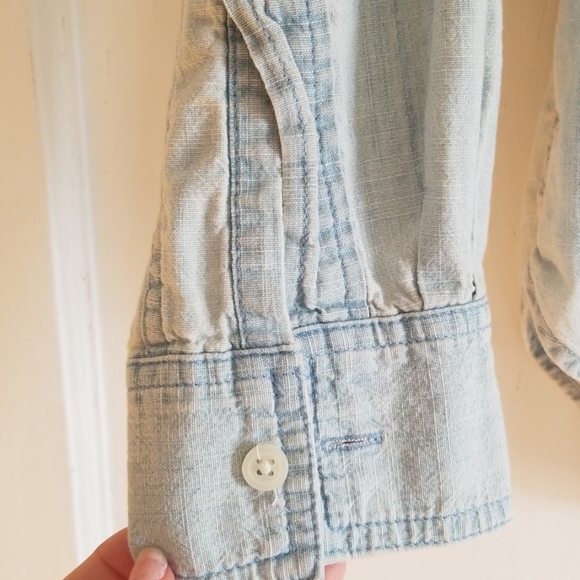 Jcrew chambray denim high low button up top - Picture 4 of 6